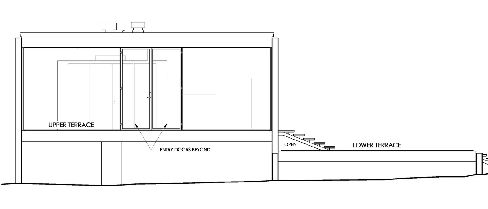 West elevation of the Farnsworth House, HABS measured drawing, line work only