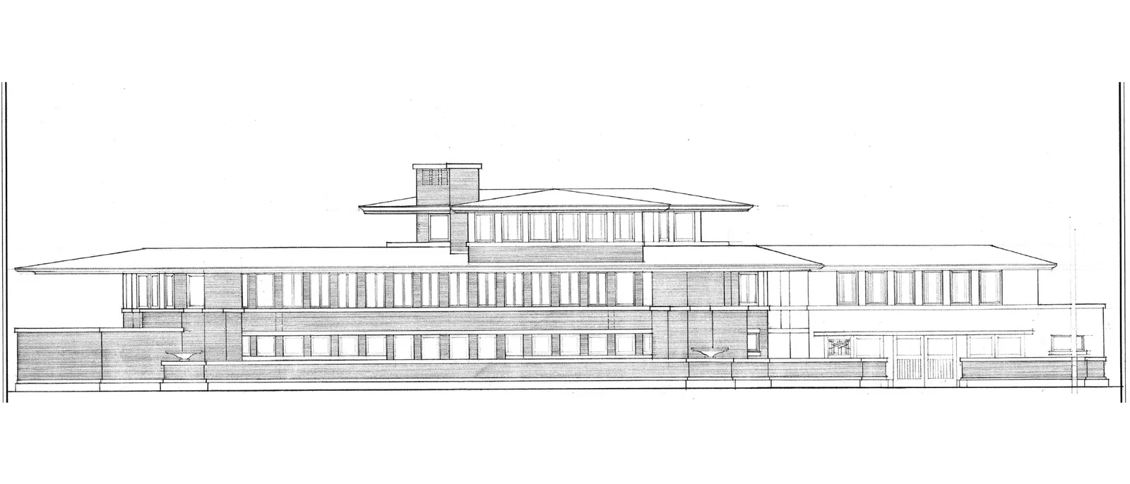 South elevation of the Robie House, HABS measured drawing, lines only
